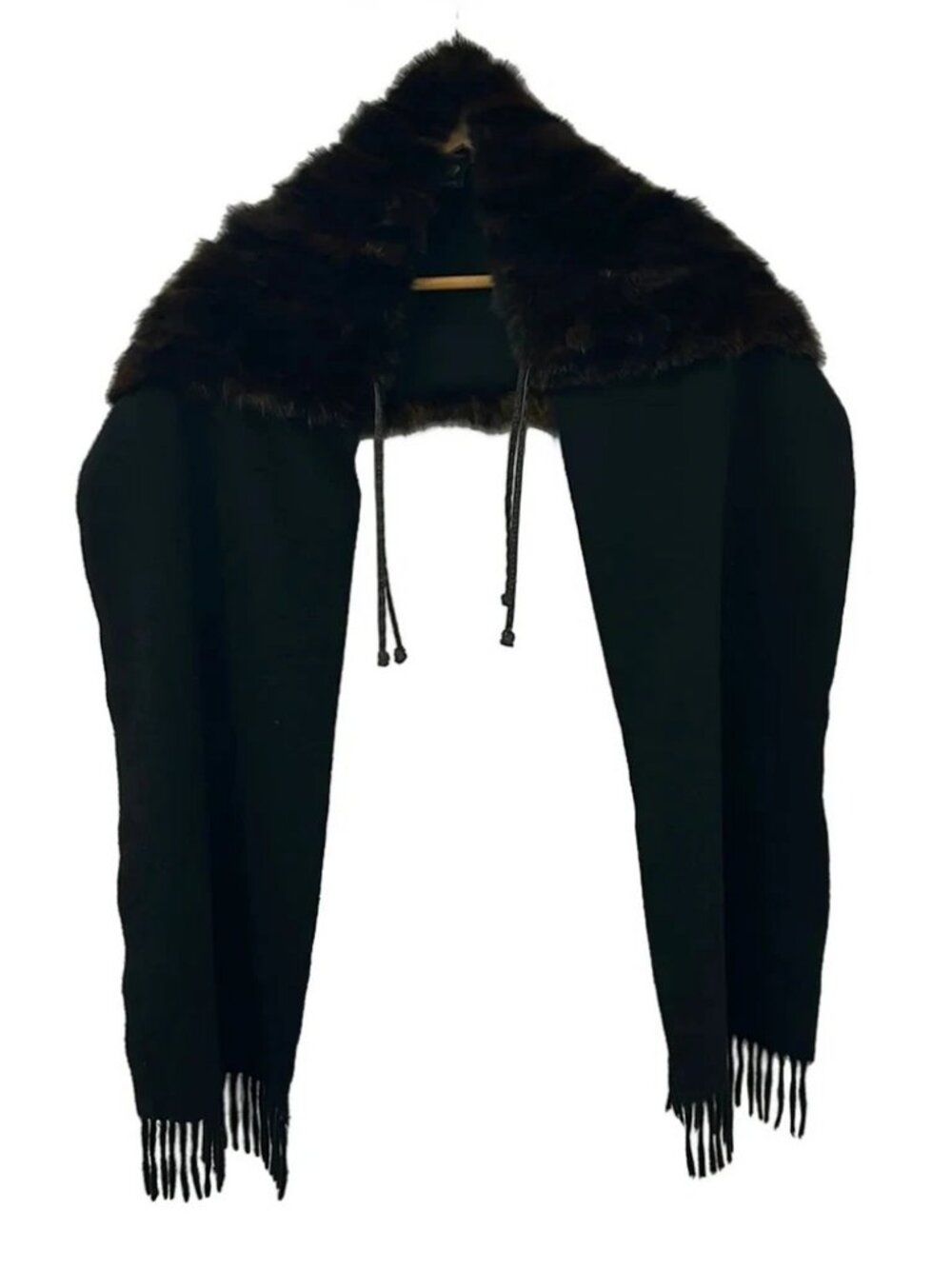 FENDI Black Dark Brown Cashmere Fur Scarf